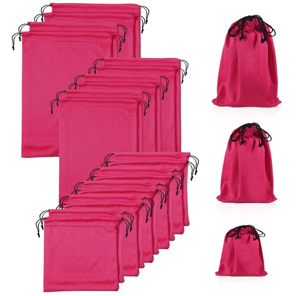 Hillban 20 Pcs Adult Game Toy Storage Bags Microfiber Drawstring Bags Adjustable Toys Organizer Foldable Ditty Bag Pouch Case for Game Toy Cosmetic, 3 Sizes (Pink)