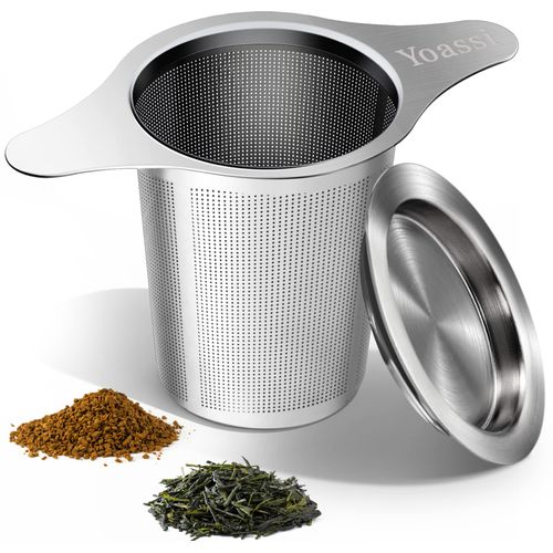 Extra Fine 18/8 Stainless Steel Tea Infuser Mesh Strainer with Large Capacity & Perfect Size Double Handles for Hanging on Teapots, Mugs, Cups to Steep Loose Leaf Tea and Coffee