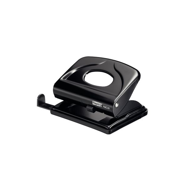 Rapid FMC20 2 Hole Punch, Punches up to 20 Sheets, Adjustable Guide Bar, Metal, Black, 21835401