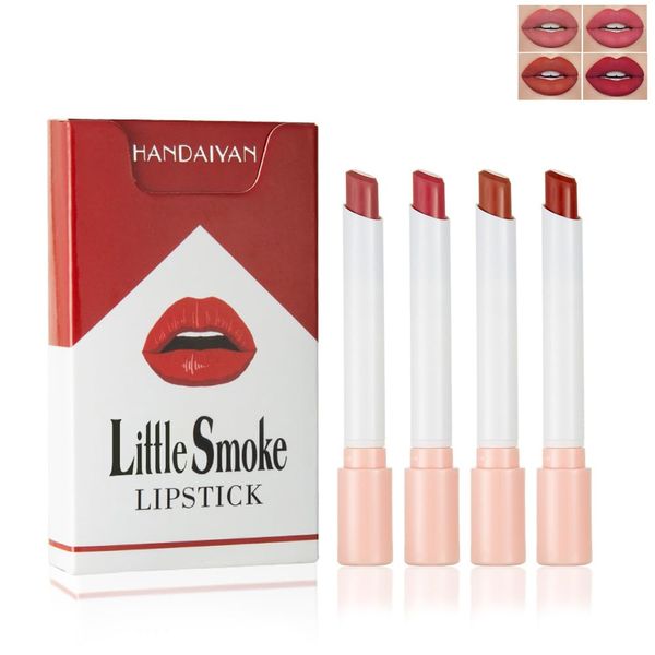 BEUKING 4Pcs Cigarette Case Lipstick Long-Lasting Non-Sticky Matte Nude Lipstick Set Lightweight Mini Velvety Lip Gloss Little Smoke Tube Style Lip Tint Festivals Gift for Women Daily Lip Makeup (C)