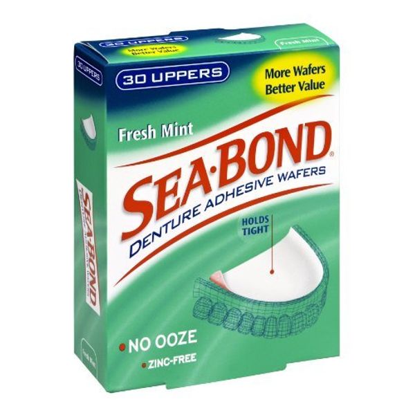 SEA-BOND Denture Adhesive Seals Uppers Fresh Mint, 30 Each (Pack of 8)