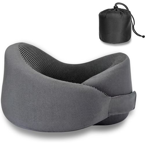 Waadiot Travel Pillow for Neck Head Chin Support, Adjustable Velcro Pure Memory Foam Neck Pillow for Car Sleeping with Carry Bag, Soft Lightweight Airplane Pillow for Long Flight (Dark Gray)