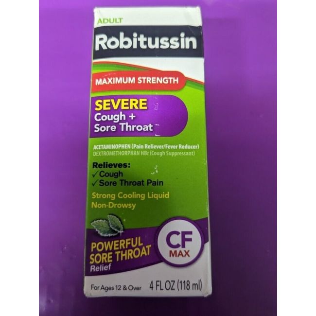 Robitussin Adult Maximum Strength Severe Cough Sore Throat CF Max 4 oz Exp 12/24