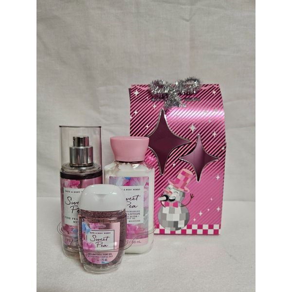 Bath & Body Works Holiday Gift Set Travel Size 3 Pcs Sweet Pea Lotion, Mist, Gel