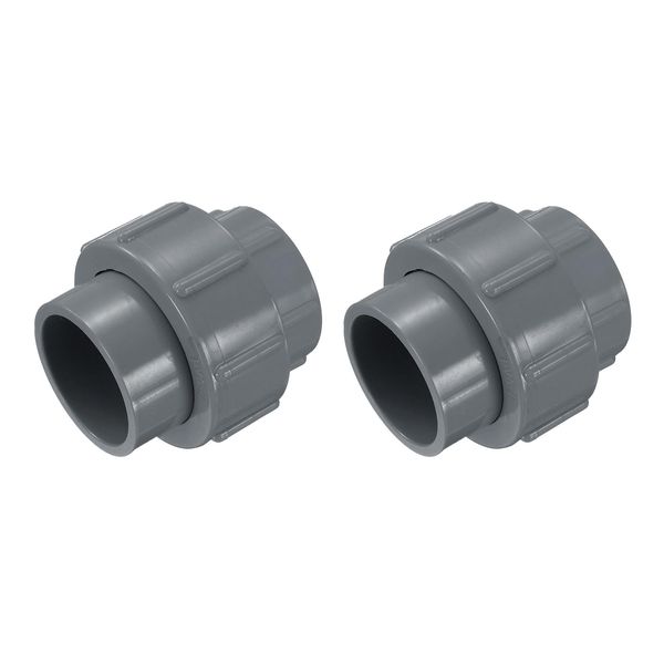 sourcing map 2 Pcs 1.2" Union PVC Coupling Pipe Fitting (Socket x Socket) PVC Slip Union Coupling Adapter Schedule 40, EPDM O-Ring, Grey