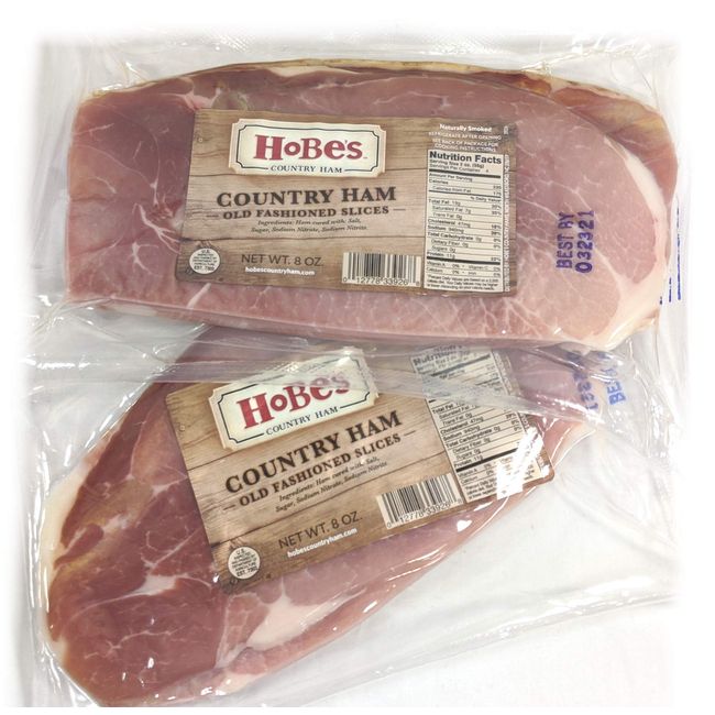 Hobe's Country Ham Old Fashioned Salt and Sugar Cured Country Ham Slices 2-8 Oz Packs