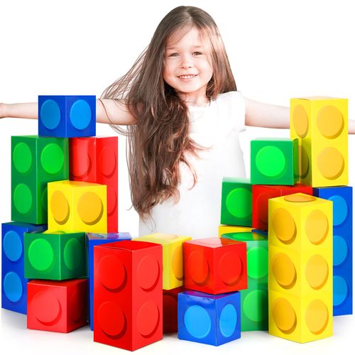 Dunzoom 30 Pieces Building Block Party Box Cardboard Building Block Box Children's Building Block Snack Box Building Block Party Gift Box for Birthday Building Block Game Party Decorations