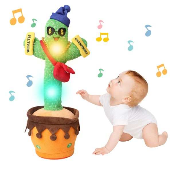 MILEGI Dancing Cactus Toy, Talking Cactus Mimicking Repeating What You Say Singing Cactus Baby Toy, Interactive Baby Toys Tummy Time Toys for Baby Boys Girls, Sunny Cactus Baby Cactus Toy Mimic