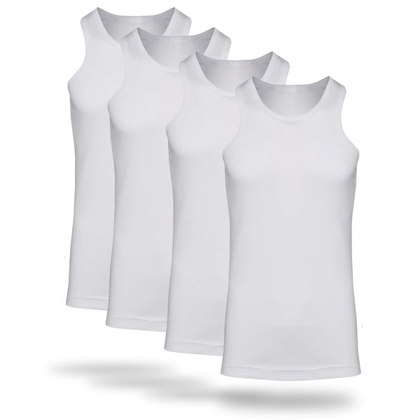 Kendindza Men's Basic Fine Rib Undershirt Classic Black Pack of 4, White