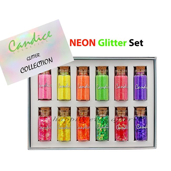 Candice Neon Glitter set- 12 PCs Glitters for your eyes, lips and body FREE SHIP