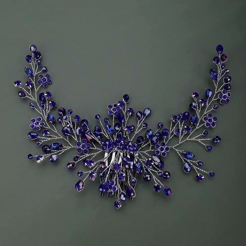 Teyglen Dainty Silver Blue Rhinestones Flower Crystal Bride Wedding Hair Comb Blue Hair Accessories with Rhinestones Crystals Bridal Side Hair Combs for Women Bride Girls (Blue)
