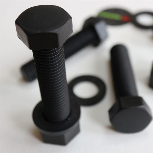 5X Black Hex Head Screws Polypropylene (PP) Plastic Nuts and Bolts, Washers, M16 x 65mm