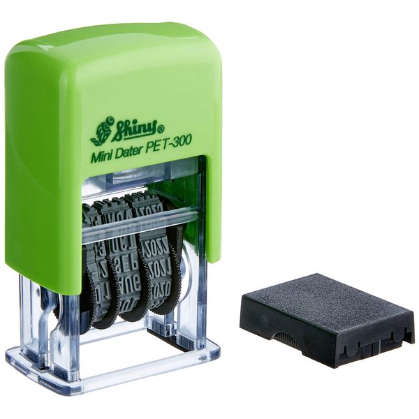 Shiny PET-300 Self-inking Date Stamp (3.8mm Character Height) , Green
