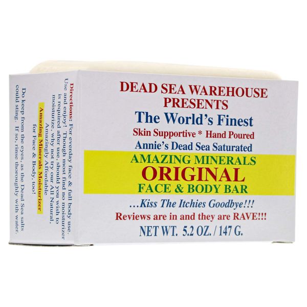 Dead Sea Warehouse - Amazing Minerals Original Face & Body Bar, Dead Sea Salt Cleansing Bar, Handmade in the USA, Mineral Cleanser, Skincare for Clearer Skin, Vegan, Unscented (5.2 oz)