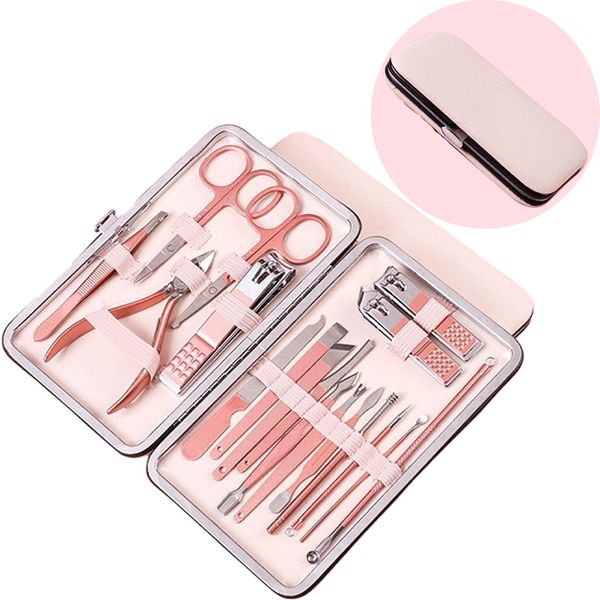 Lynlyulinger Rose Gold Nail Care Set, Nail File Set, 18 Pieces/Set, Stainless Steel, For Both Hands and Feets, Nail Clippers, Nail Clippers, Stainless Steel, Scissors Set, Nail Supplies, Nail Clippers, Rustproof, Easy to Carry, Beautiful Packaging, For Me