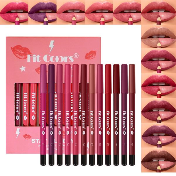 Gireatick Lip Liner Set, 12 Farben Matte Finish Series Lip Liner Pencil Set, Rot Nude Braun Lila Cremig Langlebige Matte Lip Crayons Lippenstift Kit, Wischfester Wasserfester Lippen-Make-up-Stift