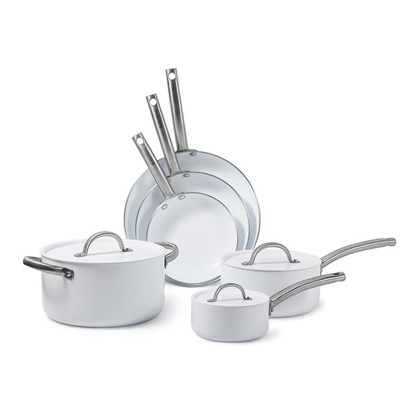 BLACK+DECKER(TM) 9-Piece Ceramic White Aluminum Cookware Set