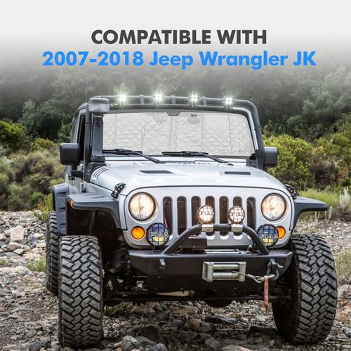 Maiker 6-Layer Windshield Sun Shade Compatible with 2007-2018 Jeep Wrangler JK, Heat Shield Sun Visor for UV Ray, Foldable Windshield Cover Sun Shade with Storage Bag