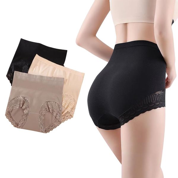 FEISEDY A8141 Women's Shorts, 3-Piece Set, Deep, Correction Panties, High Waist, Butt Lift, Tummy Tightening, Tightens Thin, Nice Butt, Postpartum, Lace, Antibacterial, Breathable, Non-stuffy,