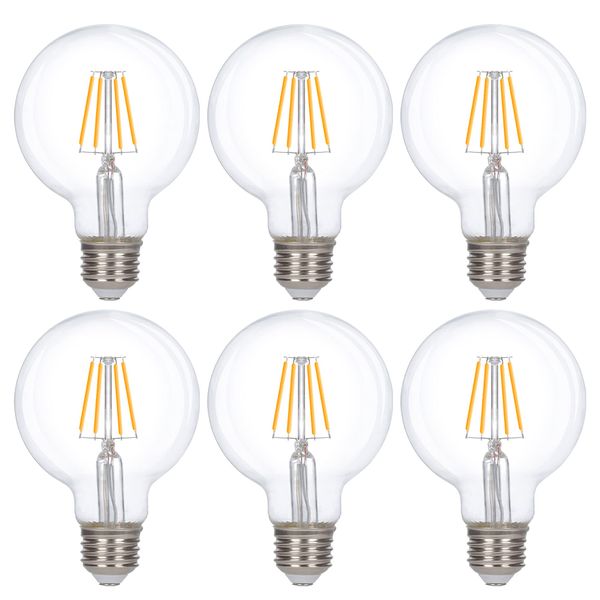 Simba Lighting LED Edison Vintage Vanity Globe Filament G25 (G80) 4W Dimmable 40W Equivalent (6 Pack) 120V Light Bulb for Bathroom Makeup Mirror, Medium E26 Base, CE, RoHS Compliant, Warm White 2700K