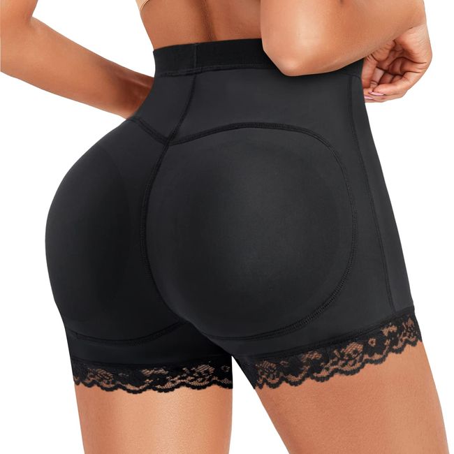 AOSBOEI Women Butt Lifter Panties Padded Shapewear Hip Enhancer Pads Shorts Seamless Underwear Tummy Control Boyshorts Black