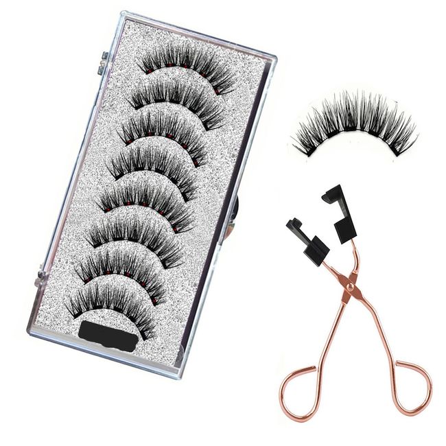 Dual Magnetic Eyelashes Set with Clip Reusable Natural Look 3D False Lashes Black Eyelashes No Eyeliner No Glue Required Lightweight and Easy to Wear 2 Pairs