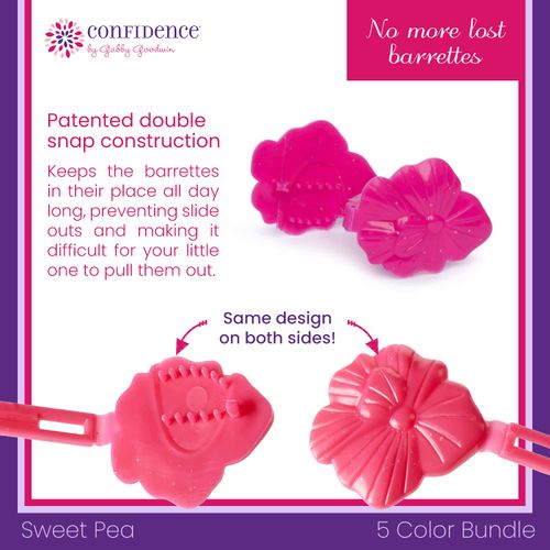 Confidence - GaBBY Bow Sweet Pea Design - Patented Non-Slip Barrettes – 50 Pack – 5 Flower Colors - Includes Children's Book