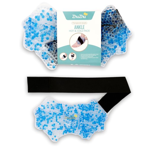 Zhu-Zhu Ankle Hot & Cold Pack Therapeutic Gel Beads - Joint Pain Relief Wrap - Sports Injury Heat Therapy Pad