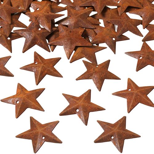Mini Metal Barn Star Antique Barn Star Halloween Christmas Day Vintage Mini Star Home Decoration for Farmhouse Home Door Wall Decor, 1.18 Inch (Rust,24 Pieces)