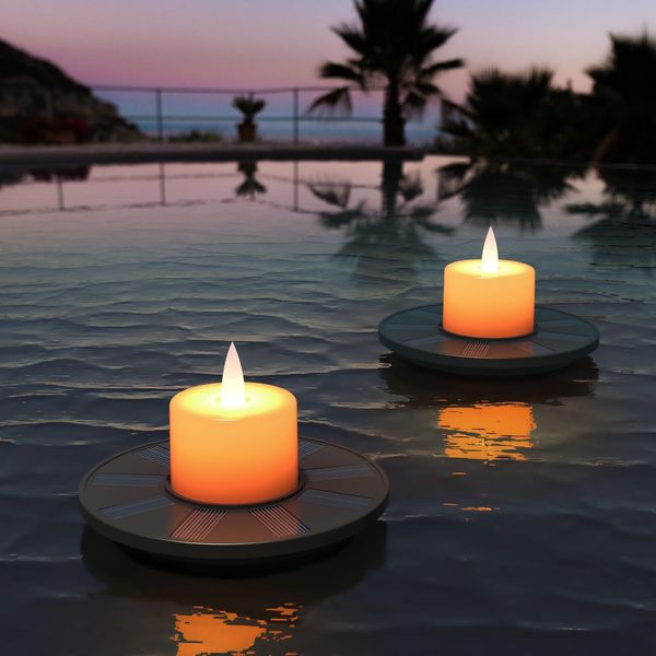 Floating Pool Lights 2 Pack Solar Candles Outdoor Waterproof IP66 Tea Lights ...