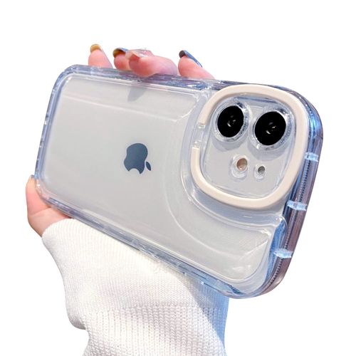 Ownest Compatible with iPhone 12 Case with Clear Kickstand Creative Protective Design Case with Camera Holder for TPU Slim Shockproof Cool Phone Case for iPhone 12-White