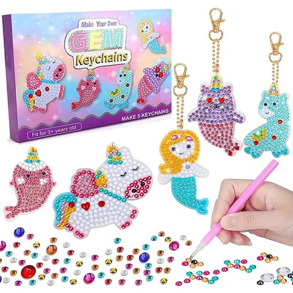 Gifts Presents for 6 7 8 9 10 Year Old Girls - Toys for Age 7-12 Year Olds Girls - Diamond Arts Keyrings Craft Mosaic Kits for 6-10 Year Old Girls Birthday Gifts