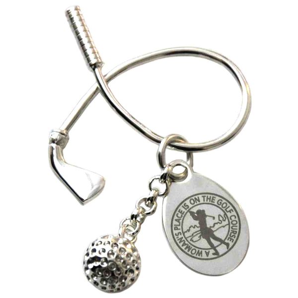 LPGA Women's Place Twisted Club & Golf Ball Key Ring, Silver, 1 2/3 x 1 2/3"