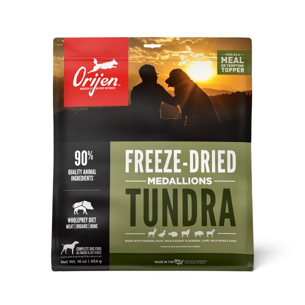 ORIJEN TUNDRA Freeze Dried Medallions Dog Food & Topper, Grain Free Dog Food, WholePrey Ingredients, 16oz