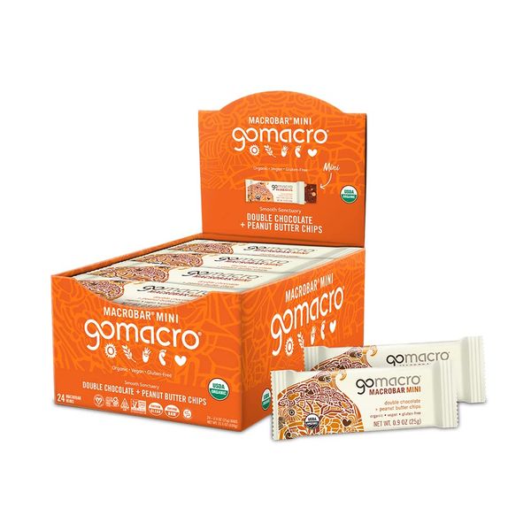 GoMacro MacroBar Mini Organic Vegan Snack Bars – Double Chocolate + Peanut Butter Chips (0.9 Ounce Bars, 24 Count)