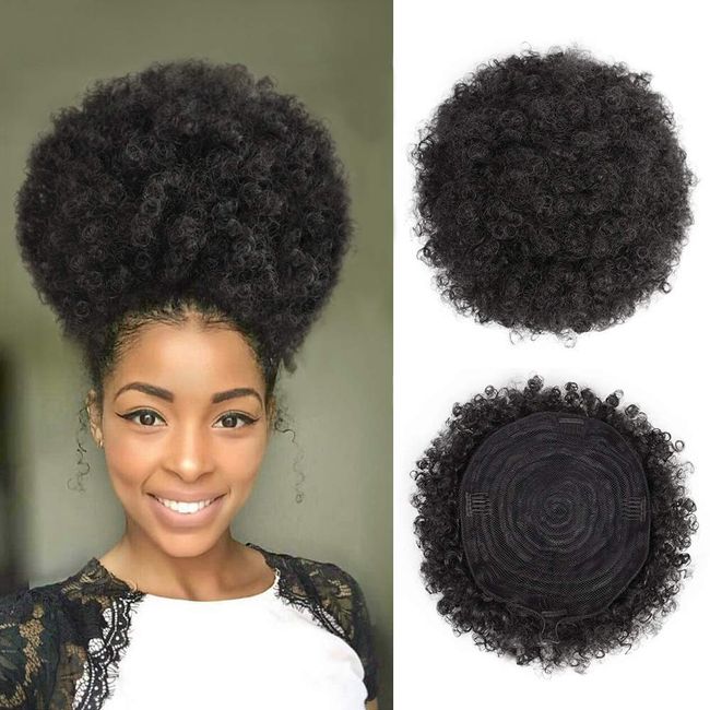 AISI QUEENS Afro Puff Drawstring Ponytail Black Kinky Curly Hair Bun Synthetic Hairpieces Clip in Hair Extensions for Black Women(Extra Large,1B#)