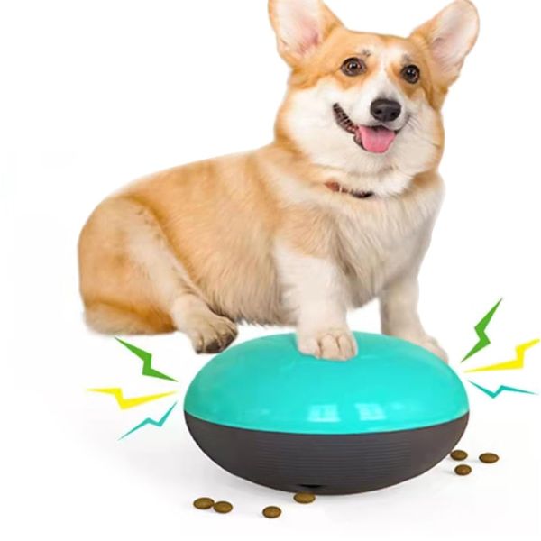 Pet Audible Toys Leaky Food Ball Flying Saucer Ball Sliding Slow Fooder Treat Ball Food Dispensing Interactive Toy for Dog (218-Blue)