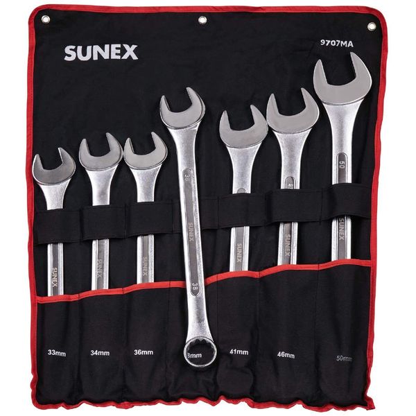 Sunex Tools 9707MA Jumbo Metric Combination Wrench Set, 7Pcs, Includes Roll-Case