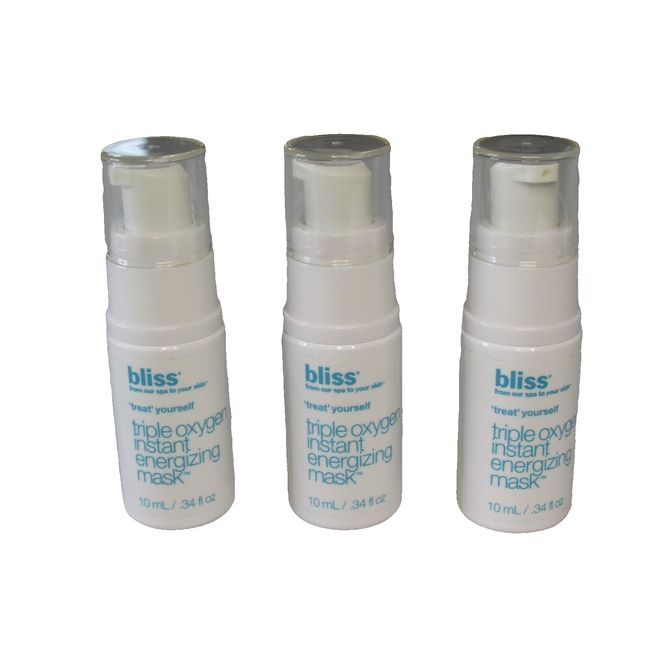 3 BLISS Triple Oxygen Instant Energizing Mask, .34 Oz. ea., (1.02 Oz total) NEW