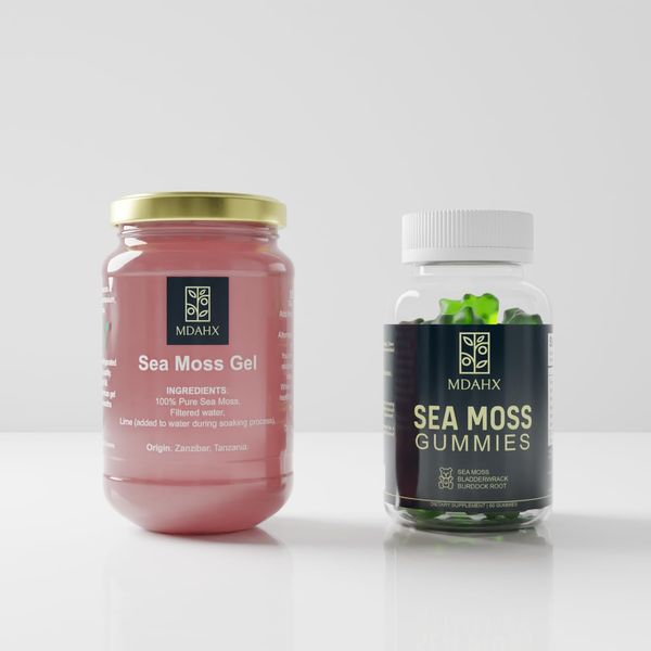 Sea Moss Bundle - Mdahx | Apple Flavour Sea Moss Gummies with Added Bladderwrack & Burdock Root & Purple Sea Moss Gel