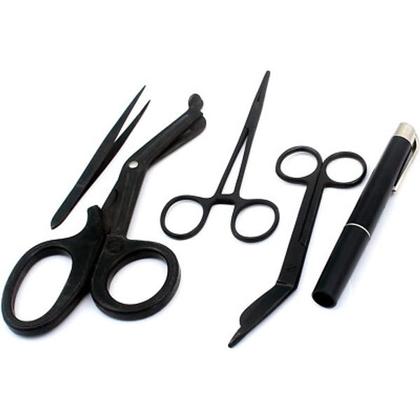 5 Black EMT/ Paramedic Tools Kit Scissors Forceps Shears Penlight with Holster