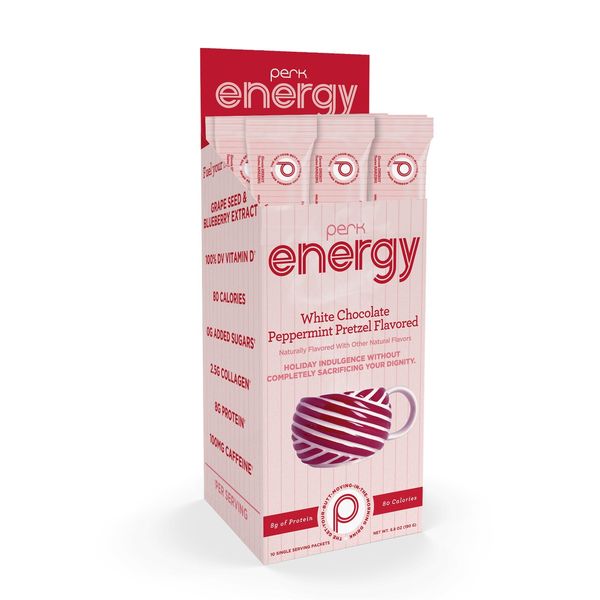 Perk Energy White Chocolate Peppermint Pretzel Flavored Drink (10 Servings)