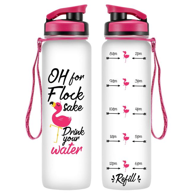 LEADO 32oz 1Liter Motivational Water Bottle with Time Marker - for Flock Sake Drink Your Water - Funny Mothers Day, Flamingo Birthday Gifts for Women, Friends, Mom, Daughters, Sister, Wife, Coworkers