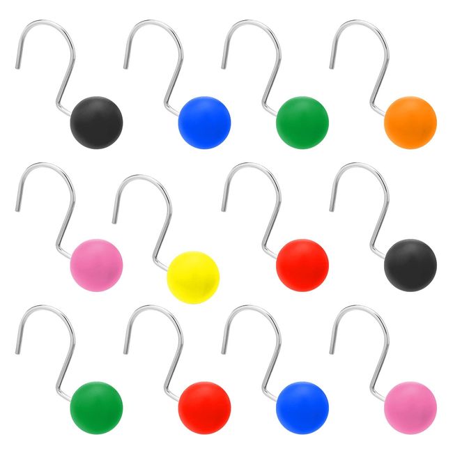 Multicolour Rainbow Sphere Balls Retro Novelty Stainless Steel Shower Curtain Hooks - Set of 12 Hooks.