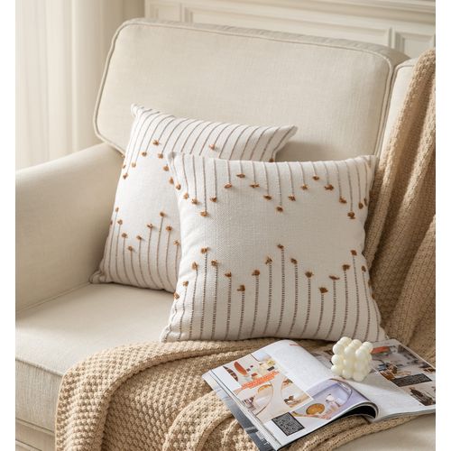Caflife Boho Throw Pillow Covers 20x20 Set of 2 Decorative Pillows for Bed, Neutral Pillow Covers Beige with Brown Line Throw Pillows for Modern Farmhouse Couch Sofa Living Room Outdoor