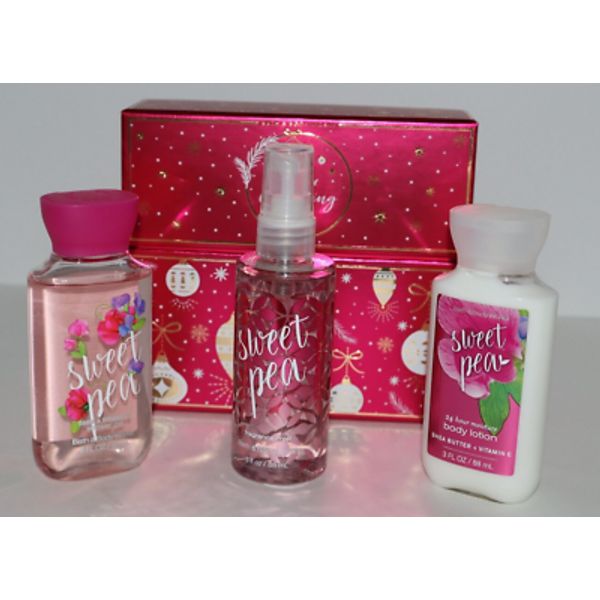 NEW BATH & BODY Sweet Pea Merry Everything 3 PC Travel Set Christmas Holiday Box