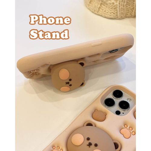 TUFTA Kawaii 3D Teddy Bear Phone Case for iPhone 6/7/8/SE2/SE3 (with Stand and Grip) Cute Girly Cartoon Animal Phone Cover for Girls, Boys, Kids, Teens, and Women, Tan