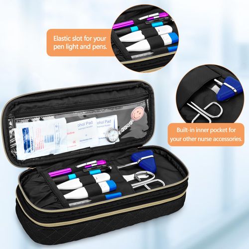 Damero Double Layer Stethoscope Case Compatible with 3M Littmann/ADC/Omron Stethoscope, Stethoscope Carrying Case Travel Bag for Nurse Accessories, Black