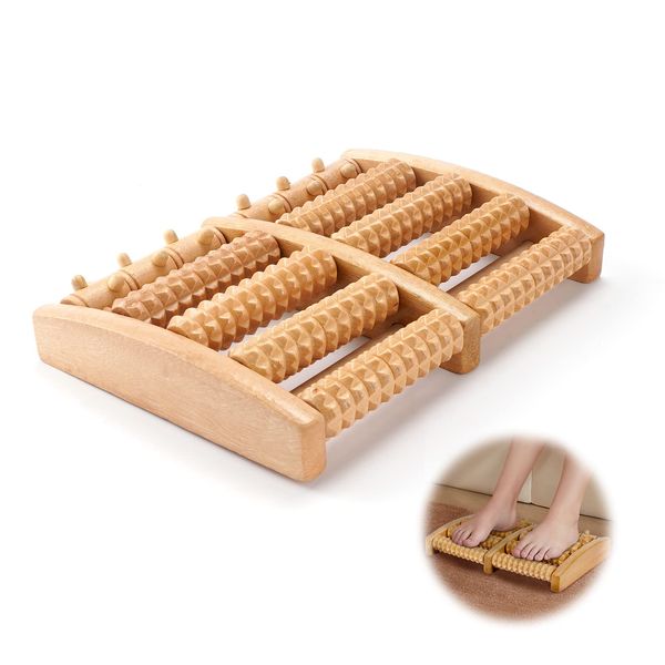 Dual Foot Massager Roller Wooden with Kneading Nubs and Massage Grooves for Plantar Fasciitis, Heel, Arch, Foot Pain, Muscle Ache, Stress Relief, Acupressure Points,Gifts for Elder, Women, Men