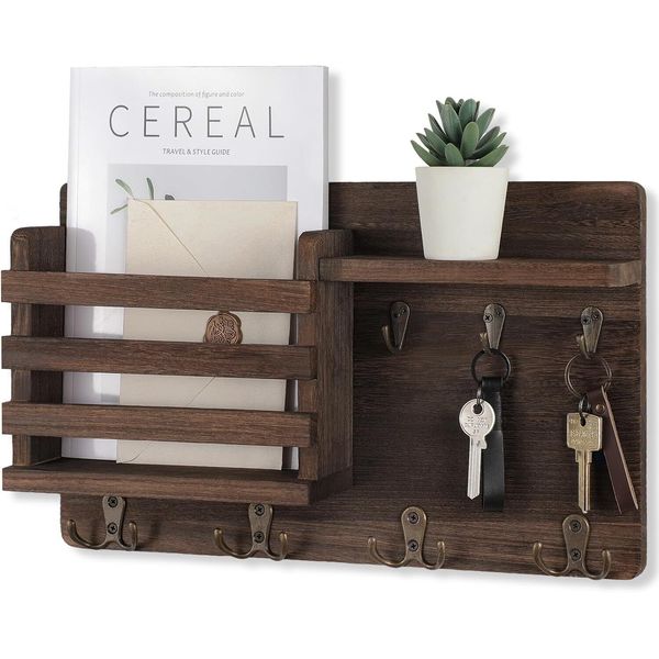 Nekon Mail Holder for Wall Mail Organizer with Key Hooks Hallway Farmhouse Decor